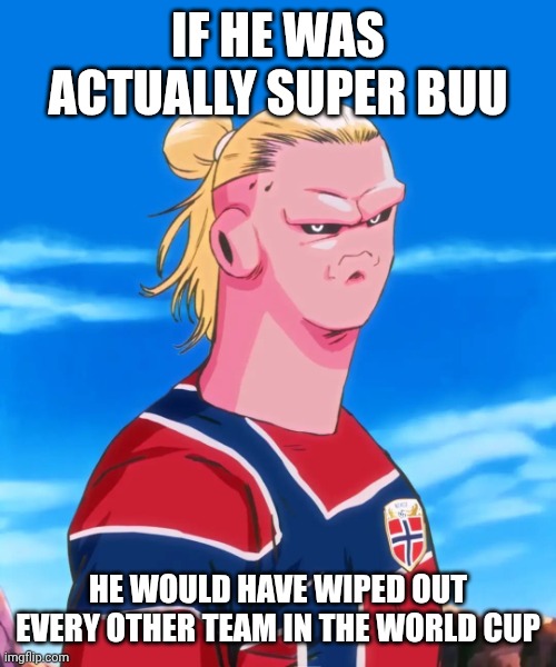 Majin Haaland | If he was actually Super Buu; He would have wiped out every other team in the World Cup | image tagged in majin haaland,fifa world cup,fifa world cup 2026,erling haaland,norway,memes | made w/ Imgflip meme maker