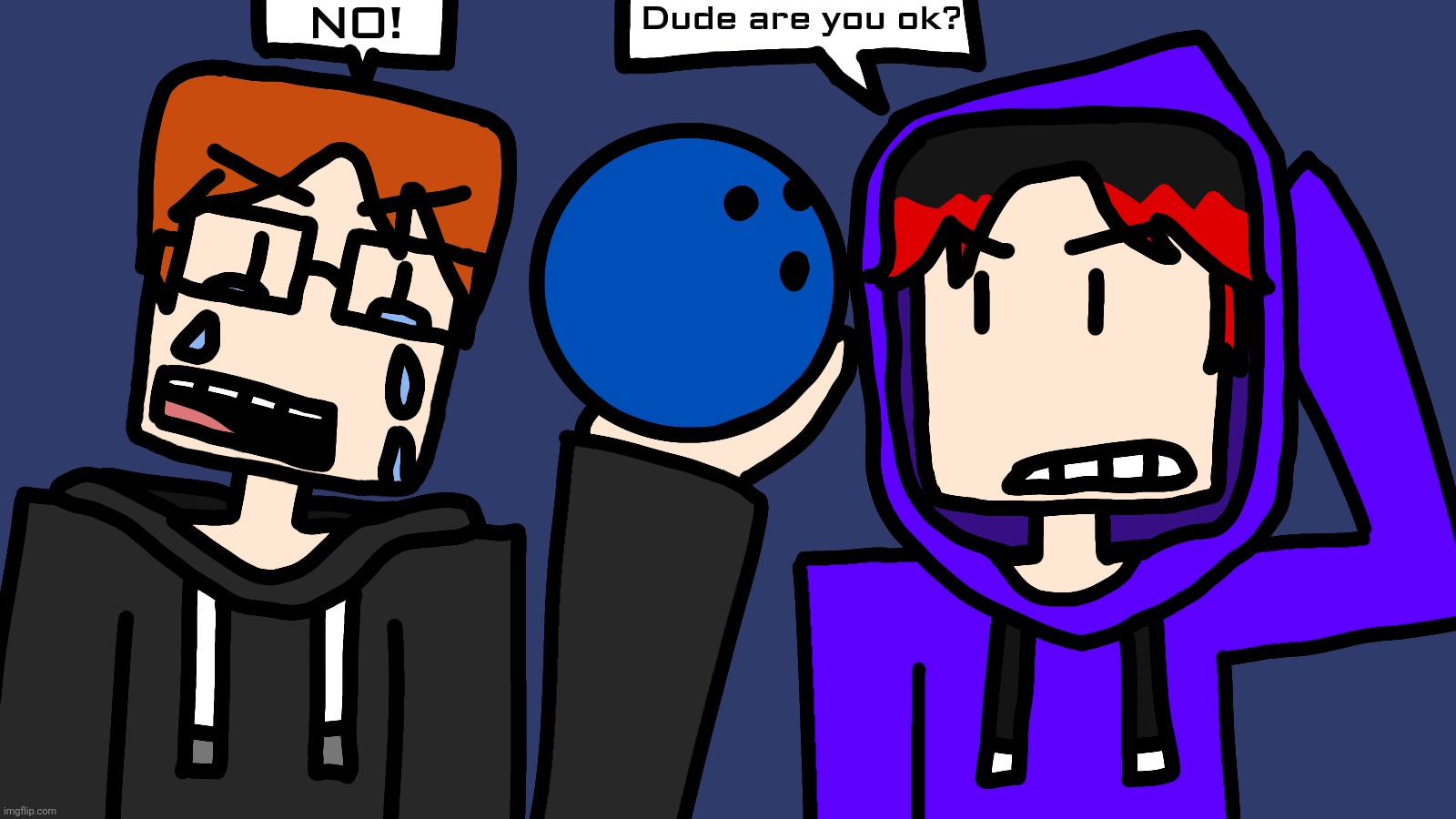 MC and William's bowling session of July 24, 2026 gone extremely wrong (MC scored poorly, Victoria messed with the station etc.) | NO! Dude are you ok? | image tagged in mc,moscovio may,william,comics,bowling,fails | made w/ Imgflip meme maker