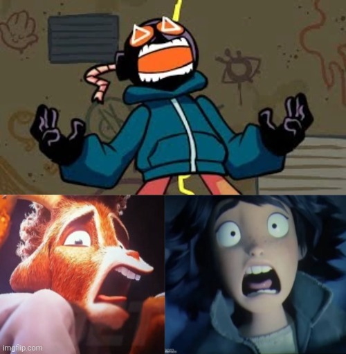 Will and Mabel are scared of Whitty going ballistic. ;) | image tagged in goat,hoppers,friday night funkin,fnf,whitty,reaction | made w/ Imgflip meme maker