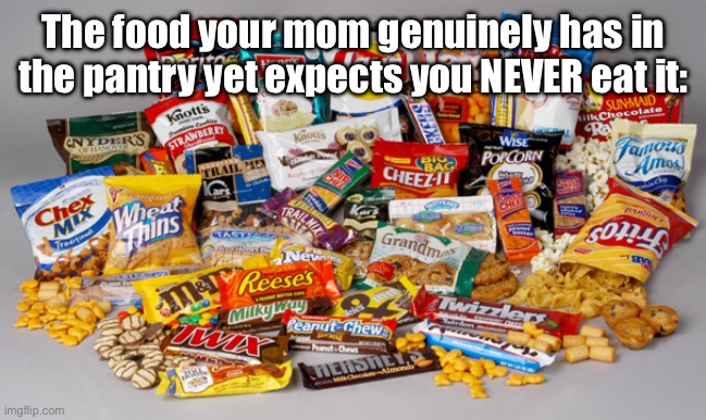 Why is it even there | The food your mom genuinely has in the pantry yet expects you NEVER eat it: | image tagged in snacks,food | made w/ Imgflip meme maker