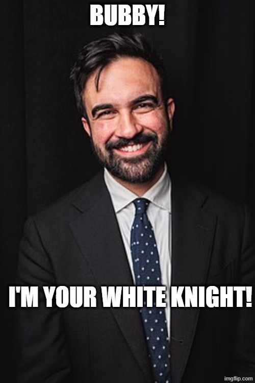 Zohran Mamdani | bubby! I'm your white knight! | image tagged in zohran mamdani | made w/ Imgflip meme maker