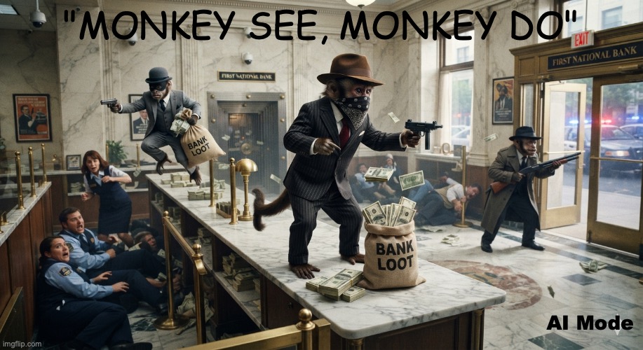 Gangster! | "Monkey see, monkey do"; AI Mode | image tagged in image_b24503f1 png | made w/ Imgflip meme maker