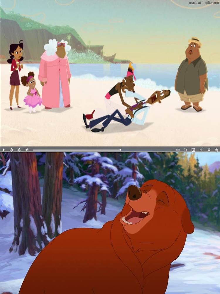 Kenai Laughing At Uncle Bobby Mouth To Mouth At Oscar | image tagged in kenai laughing at who,deviantart,brother bear,disney,disney channel,disney plus | made w/ Imgflip meme maker