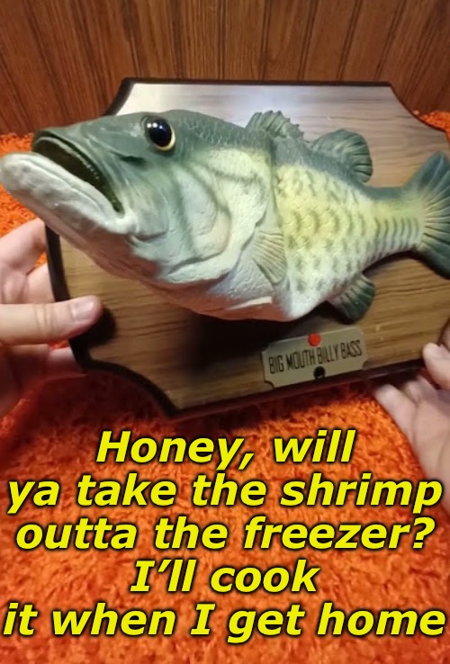Honey, will ya take the shrimp outta the freezer?
I’ll cook it when I get home | made w/ Imgflip meme maker