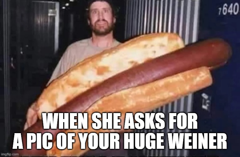 Huge Weiner | when she asks for a pic of your huge weiner | image tagged in sex jokes | made w/ Imgflip meme maker