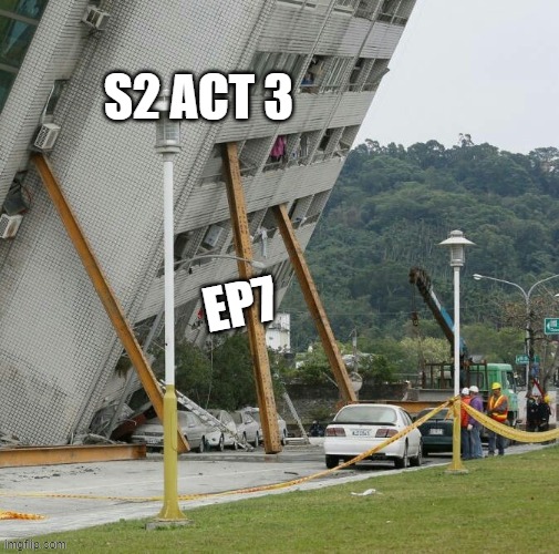Day 616 of Arcane memes until the next season/series comes out. | s2 act 3; ep7 | image tagged in falling building held up with sticks,arcane | made w/ Imgflip meme maker