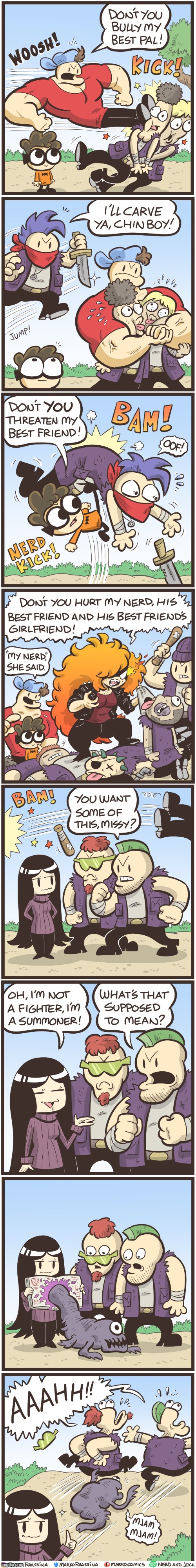 image tagged in jock,nerd,tiger,olga,bullies,fight | made w/ Imgflip meme maker
