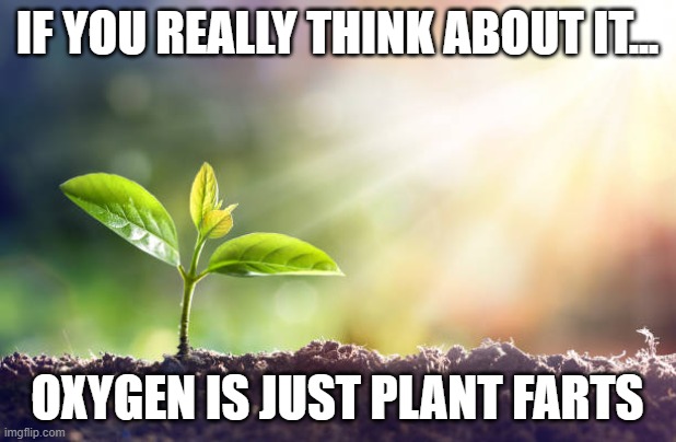 Oxygen | If you really think about it... oxygen is just plant farts | image tagged in grow | made w/ Imgflip meme maker