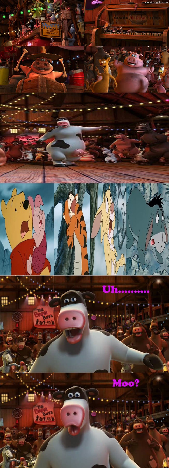 Pooh and friends Sees Otis and the Animals Meme | image tagged in who sees otis and the animals meme,deviantart,winnie the pooh,barnyard,paramount,disney | made w/ Imgflip meme maker