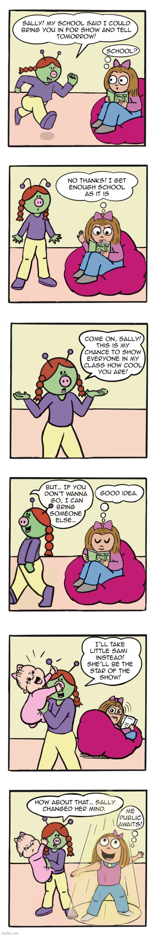 image tagged in humans,sally,alien,sami,jealous,lol | made w/ Imgflip meme maker