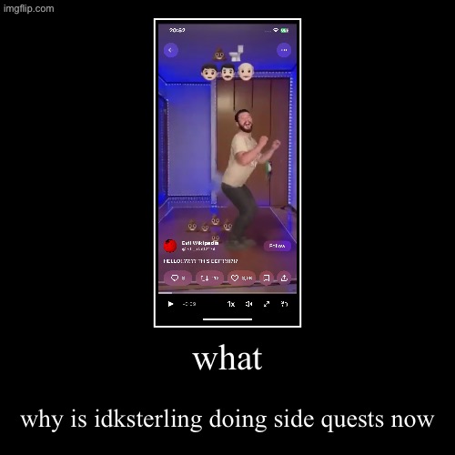 anything but releasing the 110% wobble files | what | why is idksterling doing side quests now | image tagged in funny,demotivationals | made w/ Imgflip demotivational maker