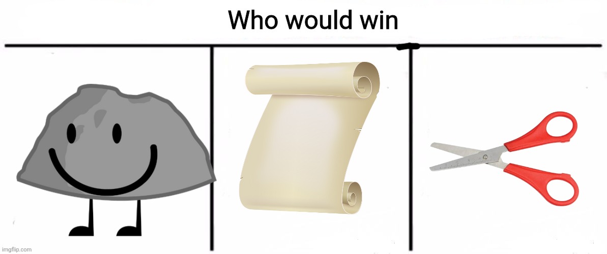 I guess good luck | image tagged in 3x who would win,rock paper scissors | made w/ Imgflip meme maker
