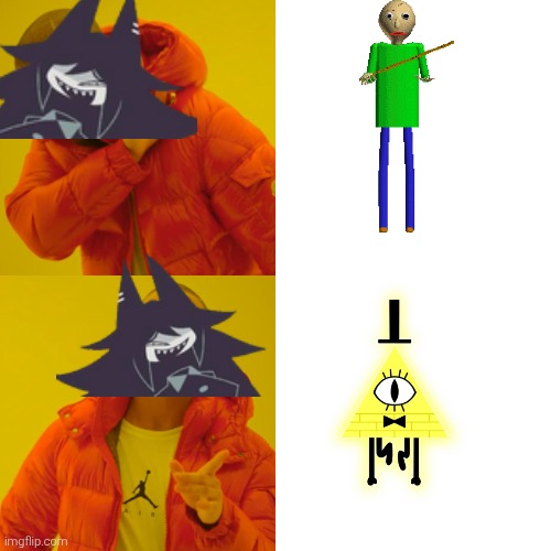 Miss circle prefers bill cipher over baldi | image tagged in memes,drake hotline bling,fundamental paper education,miss circle,baldi,baldi's basics | made w/ Imgflip meme maker