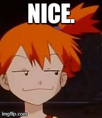 Derp Face Misty | NICE. | image tagged in derp face misty | made w/ Imgflip meme maker
