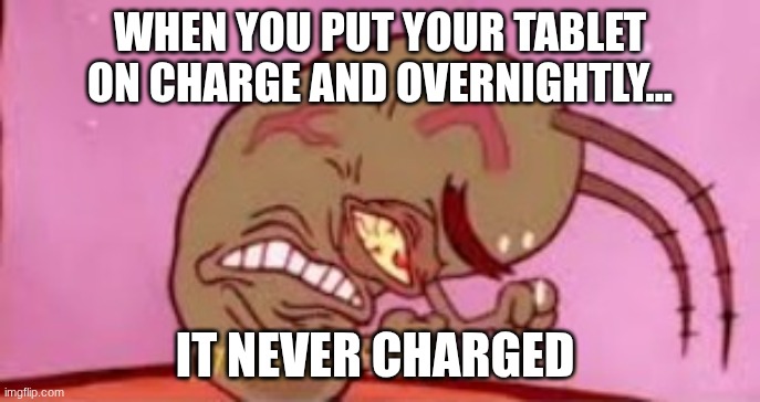 its annoying | when you put your tablet on charge and overnightly... IT NEVER CHARGED | image tagged in visible frustration,relatable,stolen memes week,fun | made w/ Imgflip meme maker