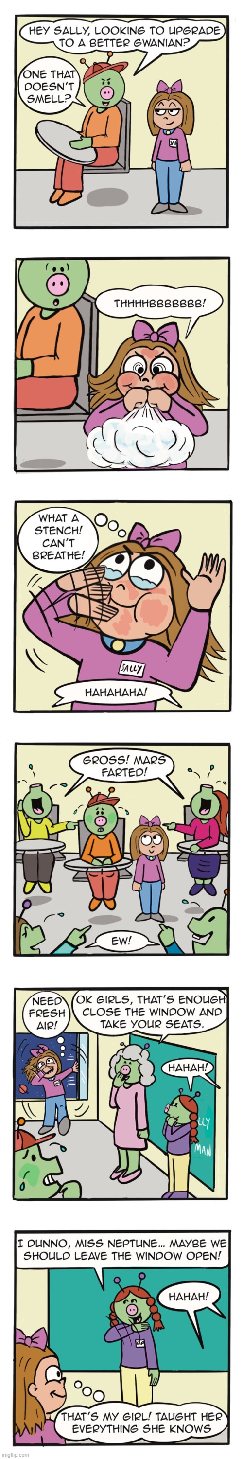 image tagged in human,sally,alien,fart,prank,oof | made w/ Imgflip meme maker