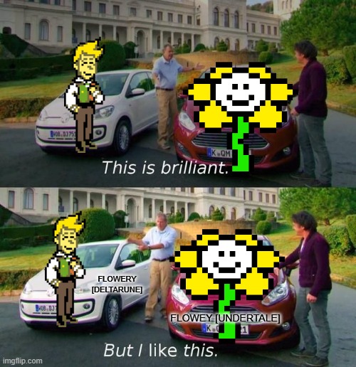 This Is Brilliant But I Like This | Flowery [DELTARUNE]; Flowey [UNDERTALE] | image tagged in memes,better,flowey | made w/ Imgflip meme maker