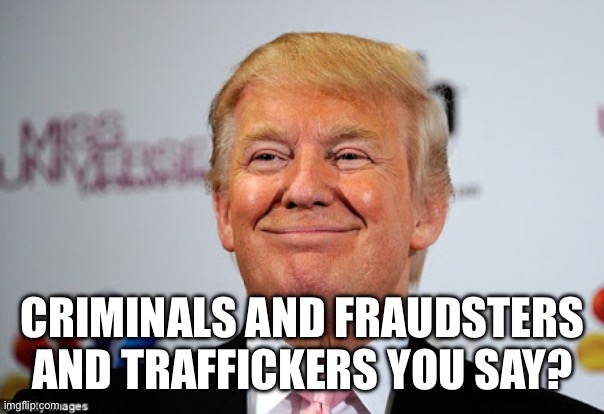 Donald trump approves | Criminals and fraudsters and traffickers you say? | image tagged in donald trump approves | made w/ Imgflip meme maker