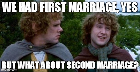 Merry and Pippin | WE HAD FIRST MARRIAGE, YES BUT WHAT ABOUT SECOND MARRIAGE? | image tagged in merry and pippin,AdviceAnimals | made w/ Imgflip meme maker