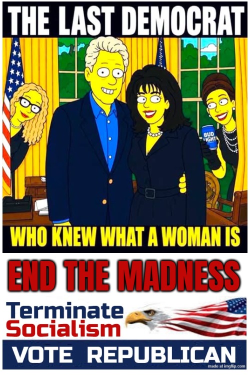 The Last Democrat | aaa; cccc; ddd; eee; END THE MADNESS; bbbb | image tagged in clinton last democrat,democrats dsa,democrats now dsa,democrats are socialists,democrats are communists,dsa socialists democats | made w/ Imgflip meme maker