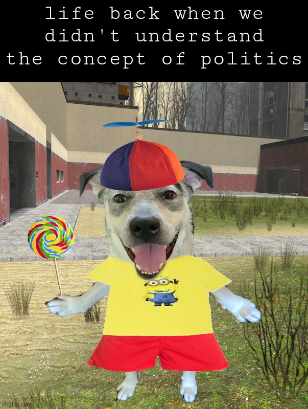 propeller hat dog | life back when we didn't understand the concept of politics | image tagged in propeller hat dog | made w/ Imgflip meme maker