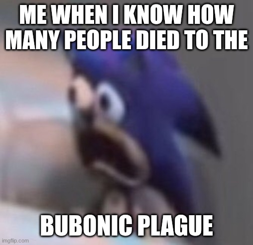 The Black Death | Me when I know how many people died to the; Bubonic Plague | image tagged in traumatised sonic | made w/ Imgflip meme maker