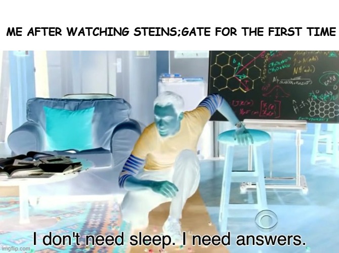 Steins;Gate Broke My Brain ? | Me after watching Steins;Gate for the first time | image tagged in steins gate,memes,anime memes,timetravel,animememe | made w/ Imgflip meme maker