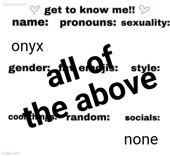 get to know me but better | onyx all of the above none | image tagged in get to know me but better | made w/ Imgflip meme maker