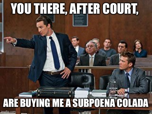 lawyer | You there, after court, Are buying me a subpoena colada | image tagged in lawyer | made w/ Imgflip meme maker
