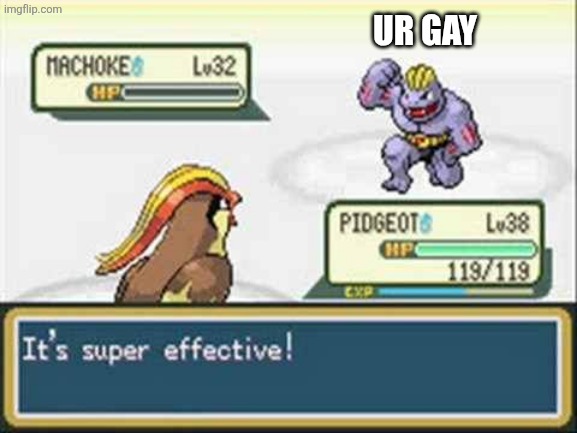 Pokemon - it's super effective | Ur Gay | image tagged in pokemon - it's super effective | made w/ Imgflip meme maker