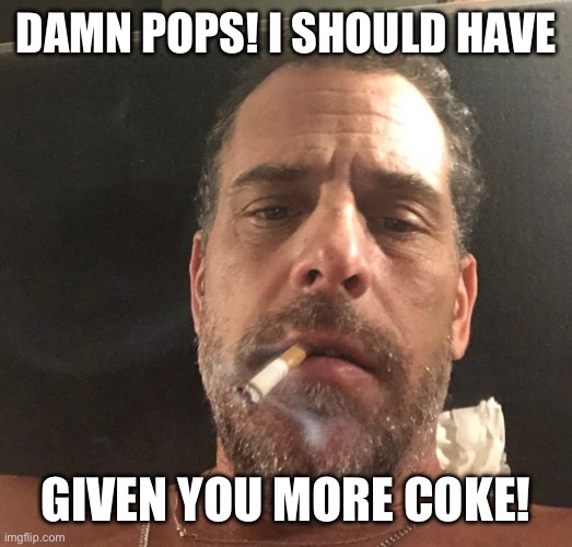 Damn pops! I should have Given you more coke! | image tagged in hunter biden | made w/ Imgflip meme maker