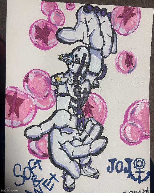 hey drawing stream, heres another drawing I did, this time it's jjba themed | image tagged in jjba,art,drawing,soft and wet,jojolion | made w/ Imgflip meme maker