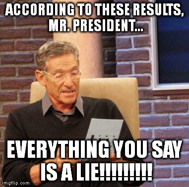 Maury Lie Detector Meme | ACCORDING TO THESE RESULTS, MR. PRESIDENT... EVERYTHING YOU SAY IS A LIE!!!!!!!!! | image tagged in memes,maury lie detector | made w/ Imgflip meme maker