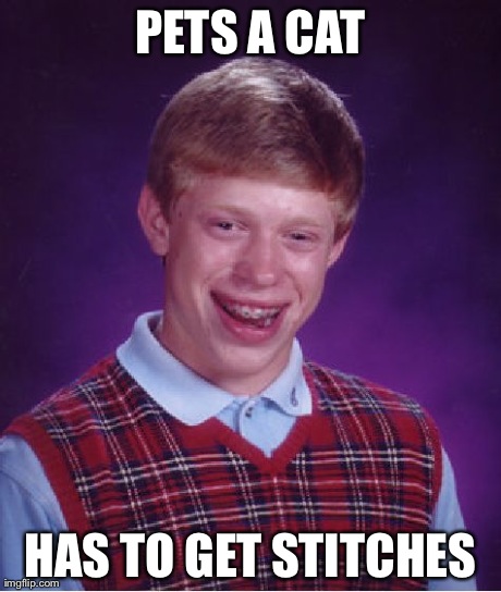 Bad Luck Brian | PETS A CAT HAS TO GET STITCHES | image tagged in memes,bad luck brian | made w/ Imgflip meme maker