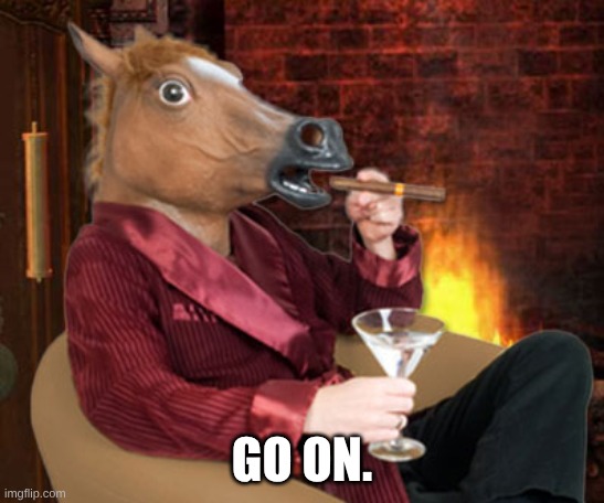 Horse head mask and now we wait | Go on. | image tagged in horse head mask and now we wait | made w/ Imgflip meme maker