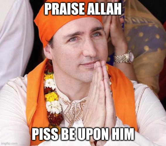 PM of Canada Justin Trudeau  | Praise Allah Piss be upon him | image tagged in pm of canada justin trudeau | made w/ Imgflip meme maker