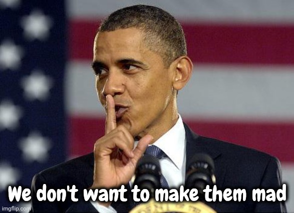 We don't want to make them mad | image tagged in obama shhhhh | made w/ Imgflip meme maker