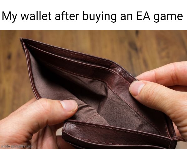 empty wallet | My wallet after buying an EA game | image tagged in empty wallet | made w/ Imgflip meme maker