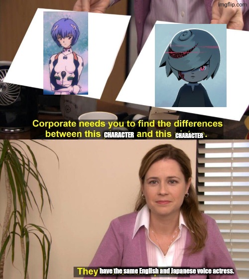 Two characters, same ENG and JP VA btw | character; character; have the same English and Japanese voice actress. | image tagged in they are the same picture,neon genesis evangelion,sonic,sonic the hedgehog | made w/ Imgflip meme maker