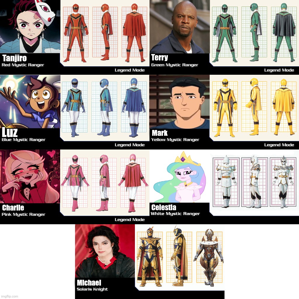 My Power Rangers Mystic Force 2026/2027 Crossover | Tanjiro; Terry; Luz; Mark; Celestia; Charlie; Michael | image tagged in power rangers,tanjiro,michael jackson,luz noceda,charlie morningstar,memes | made w/ Imgflip meme maker