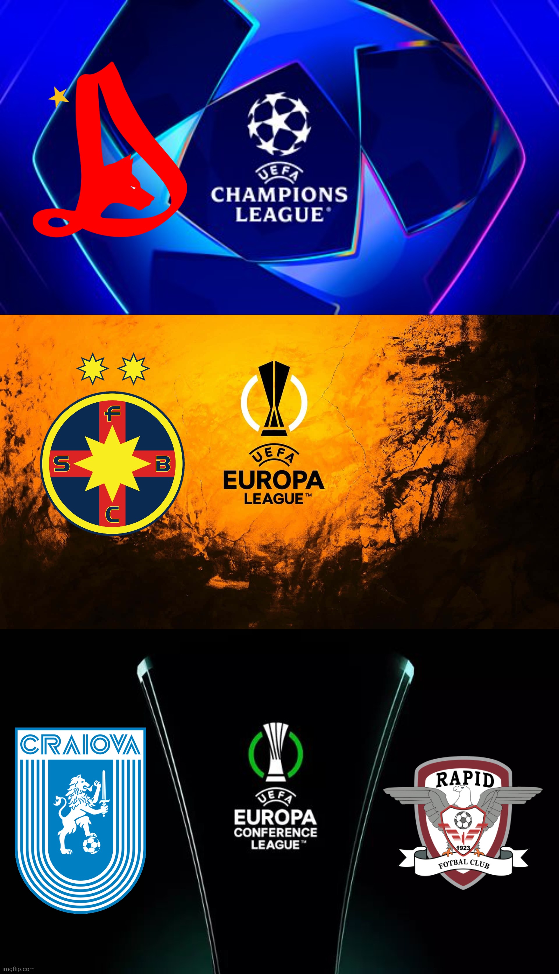 EARLY PREDICTION: 4 SuperLiga României Teams in UEFA Club Competitions 2027/2028 (UCL,UEL,UECL) | image tagged in uefa europa league,uefa conference league,uefa champions league,dinamo,fcsb,rapid | made w/ Imgflip meme maker