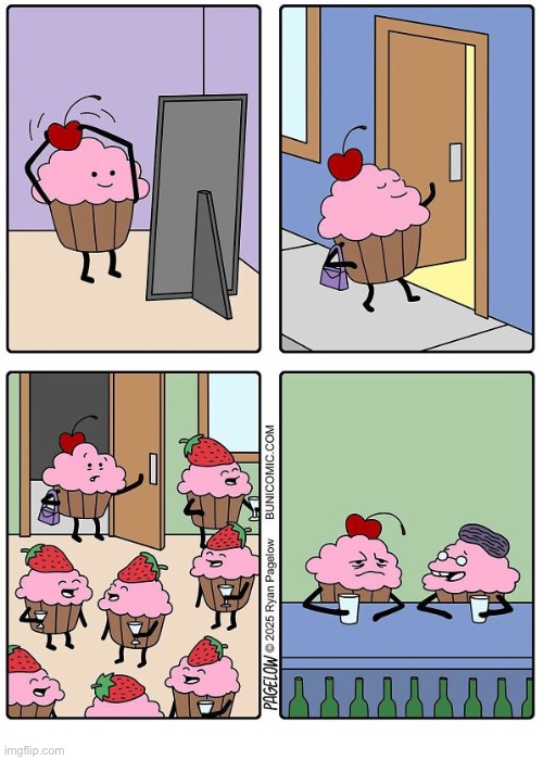 It’s okay | image tagged in comics,buni comics,cupcakes,cherry,strawberries,bar | made w/ Imgflip meme maker