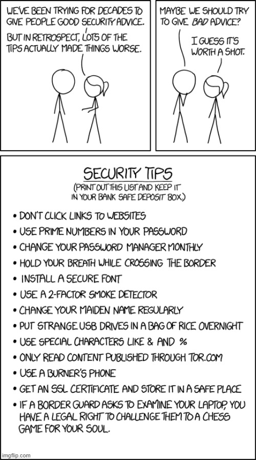 image tagged in security,tips,advice,bad,terrible,lol | made w/ Imgflip meme maker