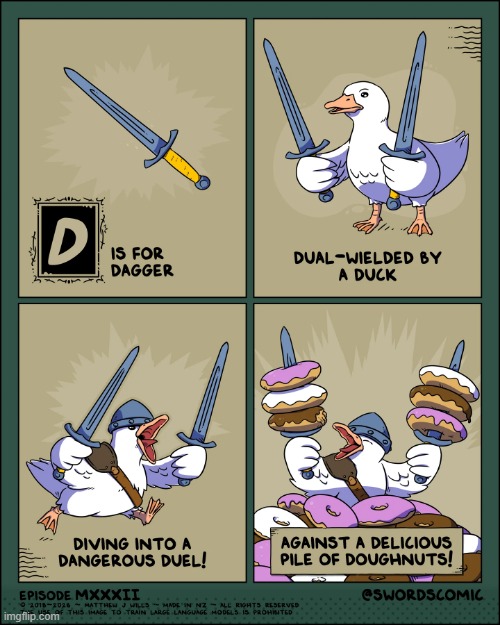 image tagged in d,sword,dagger,duck,duel,doughnuts | made w/ Imgflip meme maker