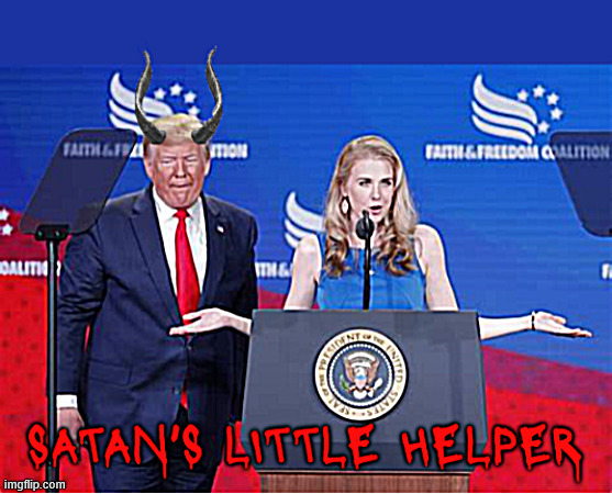 Natalie Harp Satan's Little Helper | image tagged in natalie harp satan's little helper,antichrist's assistant,trump's binkie,fwotus | made w/ Imgflip meme maker