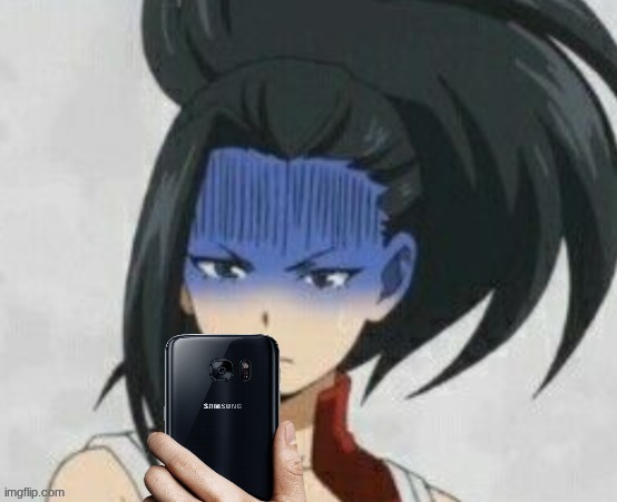 Momo Yaoyorozu looking at phone | image tagged in momo yaoyorozu looking at phone | made w/ Imgflip meme maker