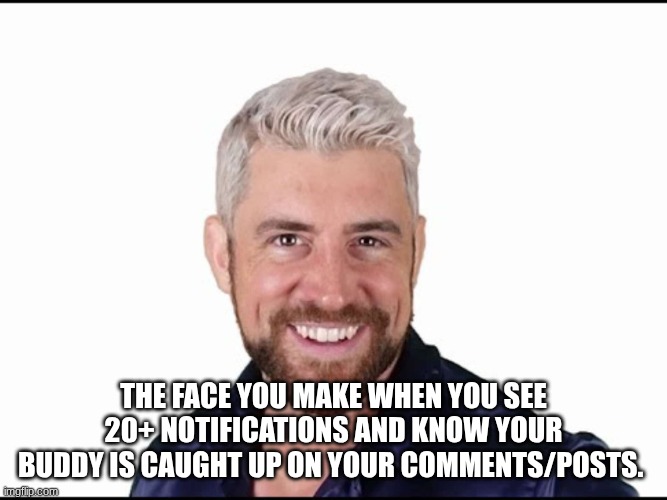 hendry.jpg | The face you make when you see 20+ notifications and know your buddy is caught up on your comments/posts. | image tagged in hendry jpg | made w/ Imgflip meme maker