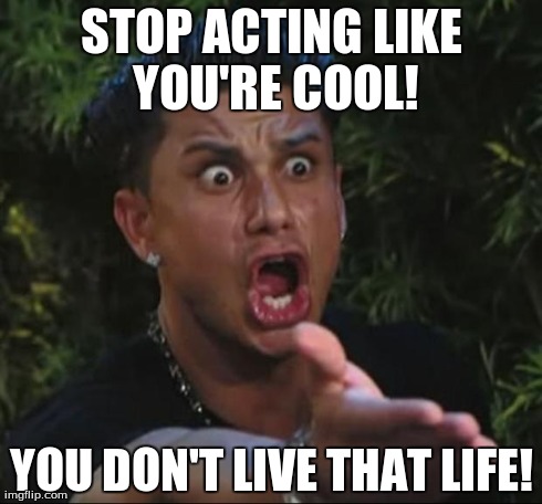 DJ Pauly D Meme | STOP ACTING LIKE YOU'RE COOL! YOU DON'T LIVE THAT LIFE! | image tagged in memes,dj pauly d | made w/ Imgflip meme maker