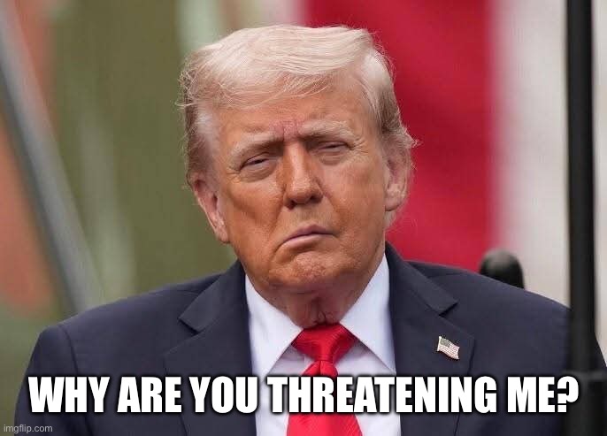 Donald Trump Stroke | Why are you threatening me? | image tagged in donald trump stroke | made w/ Imgflip meme maker