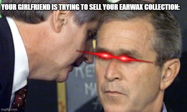 Not on my watch | your girlfriend is trying to sell your earwax collection: | image tagged in george bush 9/11 | made w/ Imgflip meme maker